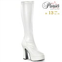 ロングブーツ 厚底 Pleaser プリーザー ブーツ 13cm ヒール 白 ホワイト つや消し サイドジッパー アーモンドトゥ ハイヒール ポールダンス 大き...