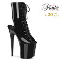 Pleaser プリーザー 20cm ヒール ブーツサンダル ショートブーツ 厚底 黒 ブラック つや消し ポールダンス 衣装 編み上げ オープントゥ 小さいサ...