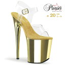 20cm ヒール 厚底 キャバ サンダル Pleaser プリーザー 大きいサイズ 小さいサイズ ハイヒール ピンヒール ポールダンス ストラップ 厚底サンダル クリア 金色 ゴールド クロム レディース メンズ 20cmヒール 20センチ ヒール フラミンゴ FLAM808/C/GCH 即納 取寄 公式