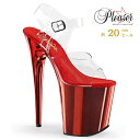 20cm ヒール 厚底 キャバ サンダル Pleaser プリーザー 大きいサイズ 小さいサイズ 超厚底 ハイヒール ピンヒール ポールダンス アンクル ストラップ 厚底サンダル クリア 赤 レッド クロム レディース メンズ 20cmヒール 20センチ ヒール FLAM808/C/RCH 即納 取寄 公式