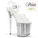20cm ヒール 厚底 キャバ サンダル Pleaser プリーザー 大きいサイズ 超厚底 ハイヒール ピンヒール クリアヒール ポールダンス アンクル ストラップ キラキラ ラメ クリア シルバー レディース メンズ 20cmヒール 20センチ ヒール フラミンゴ FLAM808G/C/S 即納 取寄 公式