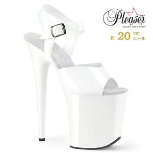 20cm ヒール 厚底 キャバ サンダル Pleaser プリーザー 大きいサイズ 小さいサイズ 超厚底 ハイヒール ピンヒール ポールダンス アンクル ストラップ 厚底サンダル 白 ホワイト レディース メンズ 20cmヒール 20センチ ヒール フラミンゴ FLAM808N/WTPU/M 即納 取寄 公式