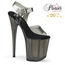 20cm ヒール 厚底 キャバ サンダル Pleaser プリーザー 大きいサイズ ハイヒール ピンヒール ポールダンス アンクル ストラップ 厚底ヒール スモーク カラー クリア 黒 ブラック レディース メンズ 20cmヒール 20センチ ヒール FLAM808N-T/BTPU/SMKT 取寄 公式