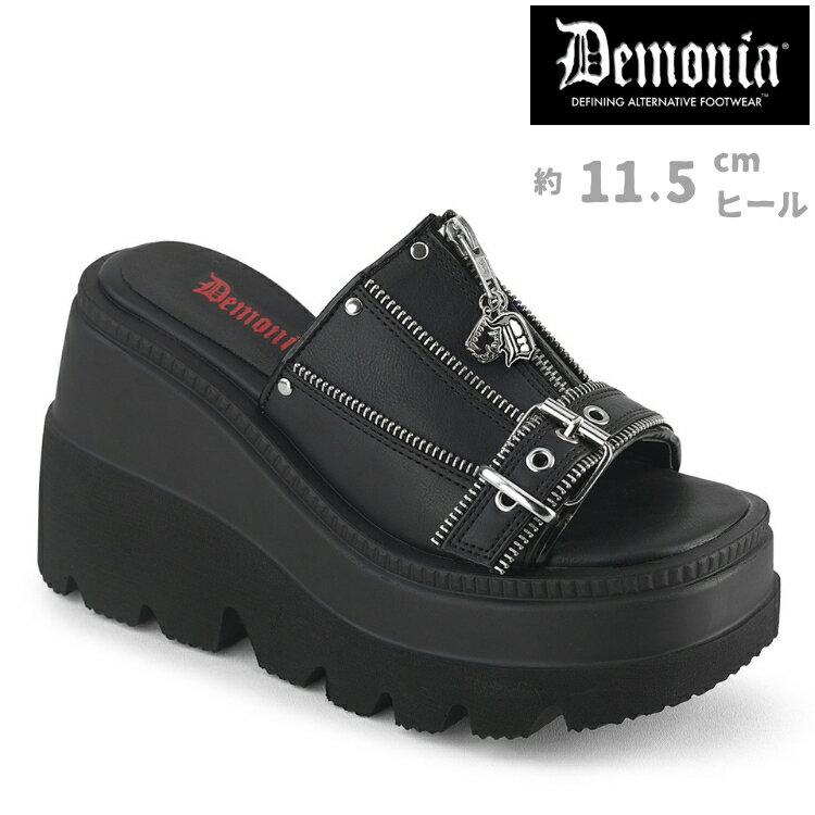 乐天商城 - demonia デモニア サンダル 厚底 11cm 12cm ヒール プラットフォームサンダル 黒 ブラック つや消し 合皮 大きいサイズ 厚底靴 ミュール パンク ロック ライブ 用 ゴスロリ コスプレ 衣装 韓国 原宿系 シューズ 靴 レディース メンズ 兼用 SHAKER-07 SHA07/BVL 取寄 公式