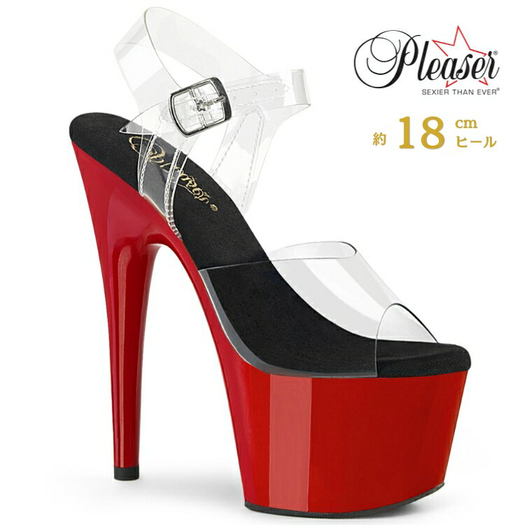 Rakuten - Pleaser プリーザー ヒール 18cm サンダル 厚底 ポールダンス 用 ヒール キャバ サンダル 大きいサイズ 対応 クリア 黒 ブラック 赤 レッド レディース メンズ 女性 男性 18センチ ヒール ストラップ ハイヒール ピンヒール 靴 シューズ ADORE-708 ADO708/C-B/R 取寄