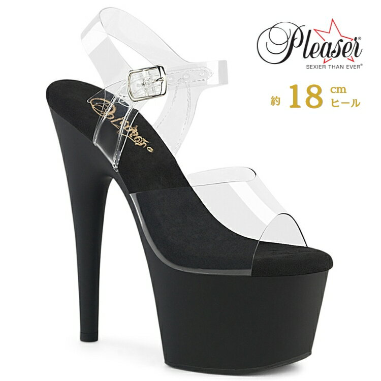 乐天商城 - Pleaser プリーザー ヒール 18cm サンダル 厚底 ポールダンス 用 ヒール キャバ サンダル 大きいサイズ 対応 クリア 黒 ブラック つや消し レディース メンズ 女性 男性 18センチ ヒール ストラップ ハイヒール ピンヒール 靴 シューズ ADORE-708 ADO708/C/BMT 取寄