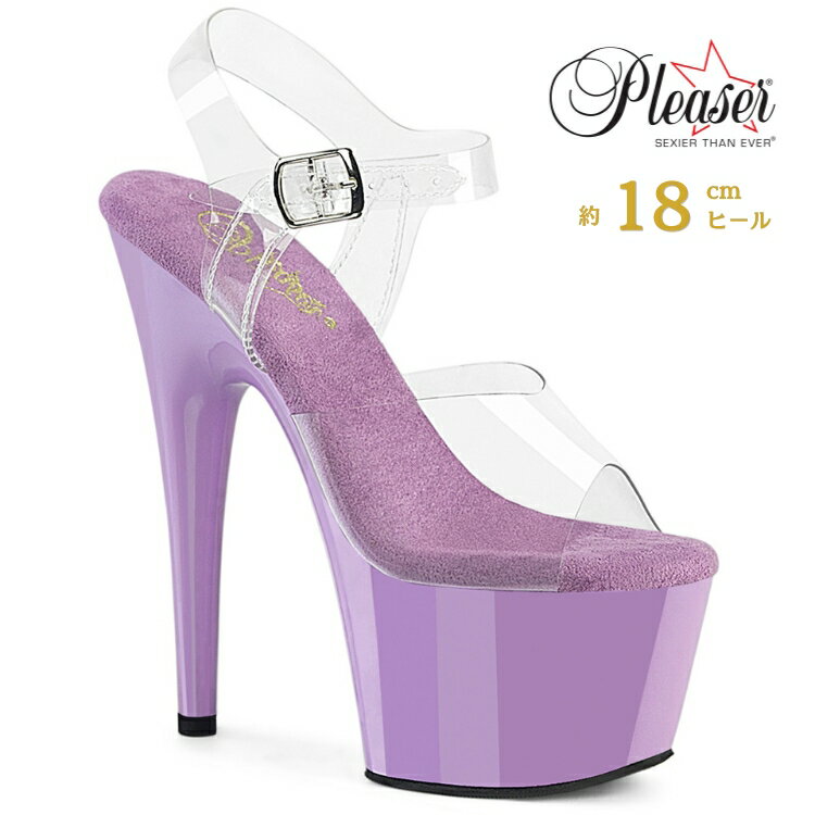 乐天商城 - Pleaser プリーザー ヒール 18cm サンダル 厚底 ポールダンス 用 ヒール キャバ サンダル 大きいサイズ 対応 クリア パープル 紫 レディース メンズ 女性 男性 18センチ ヒール ストラップ ハイヒール ピンヒール 靴 シューズ ADORE-708 ADO708/C/LV 取寄