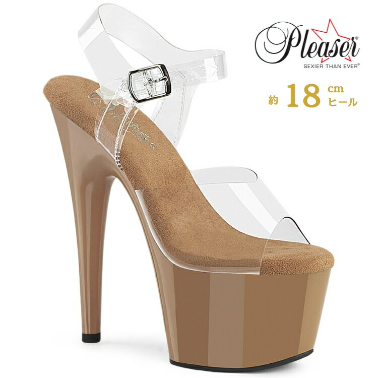 Rakuten - Pleaser プリーザー ヒール 18cm サンダル 厚底 ポールダンス 用 ヒール キャバ サンダル 大きいサイズ 対応 クリア ブラウン 茶色 レディース メンズ 女性 男性 18センチ ヒール ストラップ ハイヒール ピンヒール 靴 シューズ ADORE-708 ADO708/C/TF 取寄