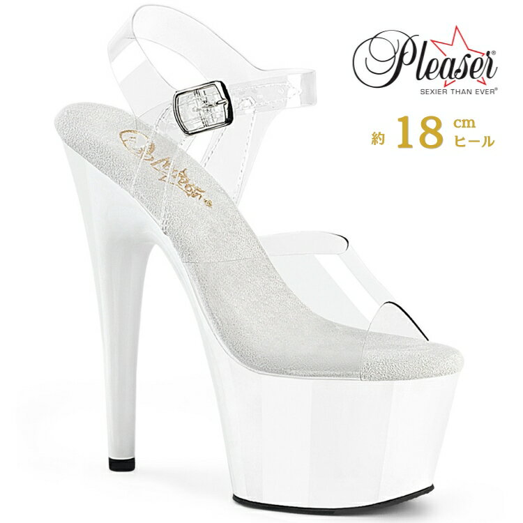 Rakuten - Pleaser プリーザー ヒール 18cm サンダル 厚底 ポールダンス 用 ヒール キャバ サンダル 大きいサイズ 対応 クリア 白 ホワイト レディース メンズ 女性 男性 18センチ ヒール ストラップ ハイヒール ピンヒール 靴 シューズ ADORE-708 ADO708/C/W 取寄