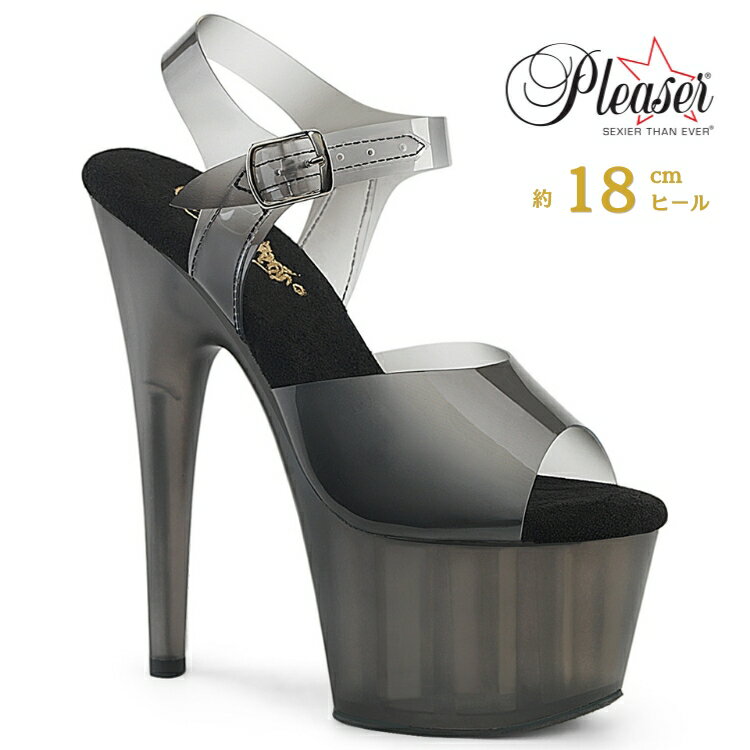 Rakuten - Pleaser プリーザー ヒール 18cm サンダル 厚底 ポールダンス 用 ヒール キャバ サンダル 大きいサイズ 対応 スモークカラー 黒 ブラック レディース メンズ 女性 男性 18センチ ヒール ストラップ ハイヒール ピンヒール 靴 シューズ ADORE-708N-T ADO708N-T/BTPU/SMKT 取寄