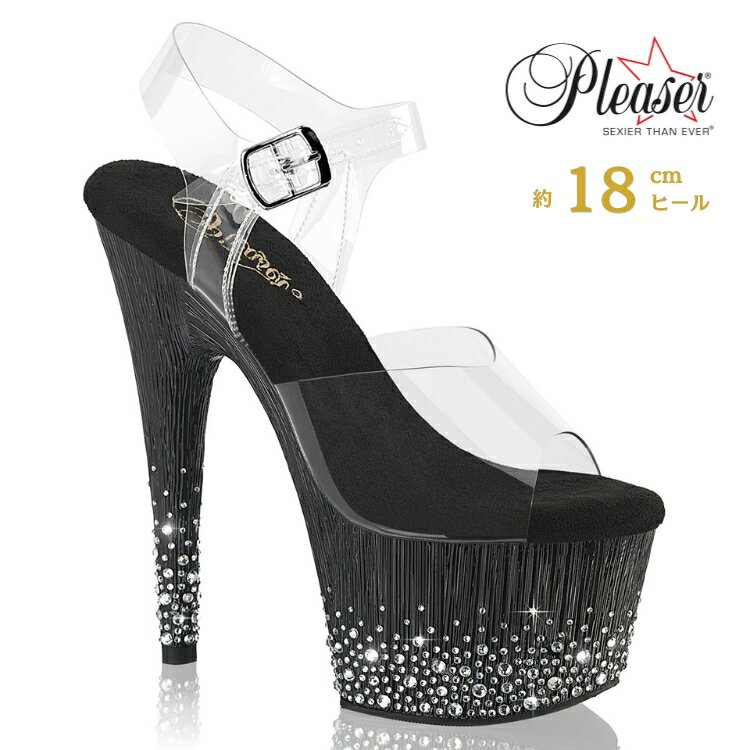 乐天商城 - Pleaser プリーザー ヒール 18cm サンダル 厚底 ポールダンス 用 ヒール キャバ サンダル 大きいサイズ 対応 クリア 黒 ブラック ラインストーン レディース メンズ 女性 男性 18センチ ハイヒール ピンヒール 靴 シューズ ADORE-708SPKL-01 ADO708SPKL-01/C/B-S 取寄