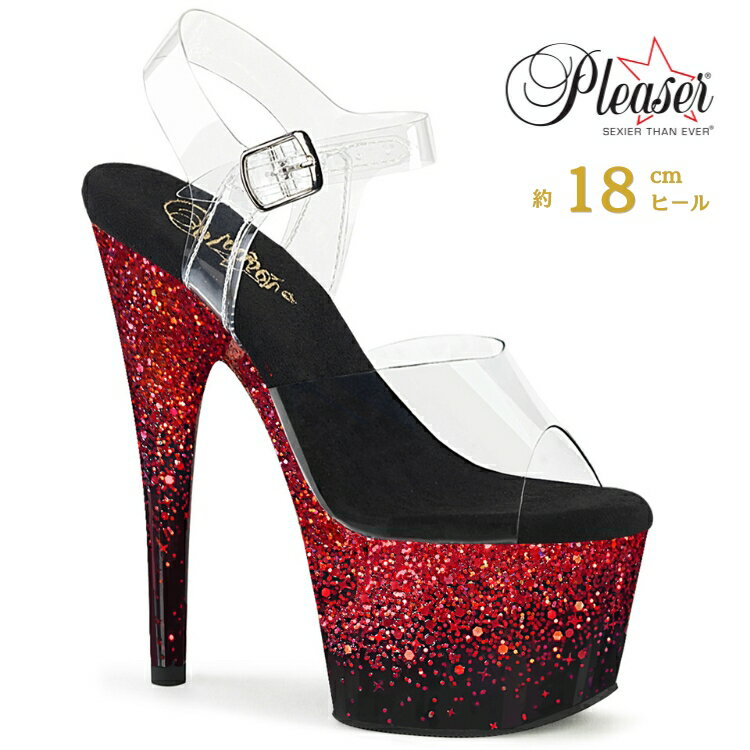 Rakuten - Pleaser プリーザー ヒール 18cm サンダル 厚底 ポールダンス 用 ヒール キャバ サンダル 大きいサイズ 対応 クリア 赤 レッド マルチカラー グリッター レディース メンズ 女性 男性 18センチ ハイヒール ピンヒール 靴 シューズ ADORE-708SS ADO708SS/C/B-RG 取寄