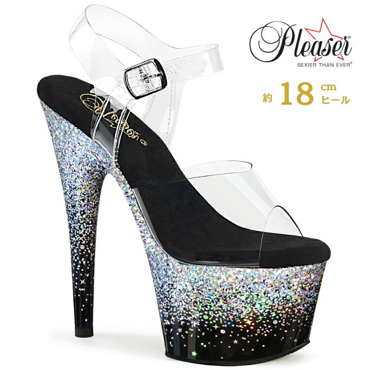 Rakuten - Pleaser プリーザー ヒール 18cm サンダル 厚底 ポールダンス 用 ヒール キャバ サンダル 大きいサイズ 対応 クリア シルバー マルチカラー グリッター レディース メンズ 女性 男性 18センチ ハイヒール ピンヒール 靴 シューズ ADORE-708SS ADO708SS/C/B-SG 取寄
