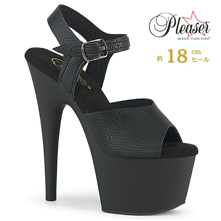 Rakuten - Pleaser プリーザー ヒール 18cm サンダル 厚底 ポールダンス 用 ヒール キャバ サンダル 大きいサイズ 対応 黒 ブラック つや消し 合皮 レディース メンズ 女性 男性 18センチ ヒール ストラップ ハイヒール ピンヒール 靴 シューズ ADORE-708UL ADO708UL/BPU/M 取寄