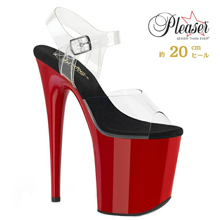 乐天商城 - Pleaser プリーザー ヒール 20cm 厚底 サンダル ポールダンス 用 ヒール クリア アンクルストラップ 大きいサイズ 対応 赤 レッド 黒 ブラック レディース メンズ 女性 男性 20センチ ヒール ハイヒール ピンヒール 靴 シューズ FLAMINGO-808 FLAM808/C-B/R 取寄
