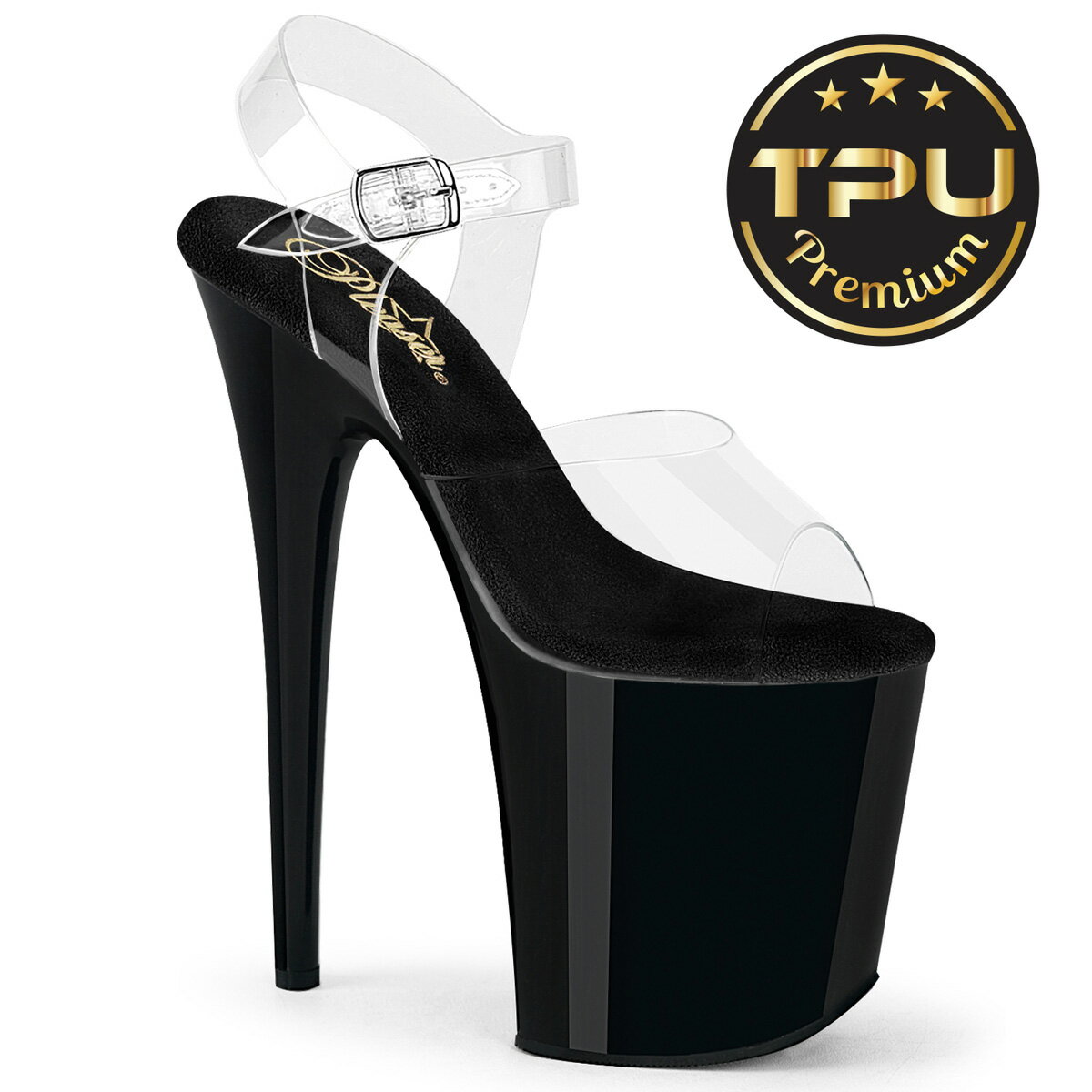 Rakuten - Pleaser FLAMINGO-808PREM プリーザー ヒール 20cm 厚底 サンダル ポールダンス 用 ヒール 保護カバー インソール 付き クリア アンクルストラップ 大きいサイズ 対応 黒 ブラック クリア レディース メンズ 女性 男性 20センチ ヒール ハイヒール ピンヒール 取寄