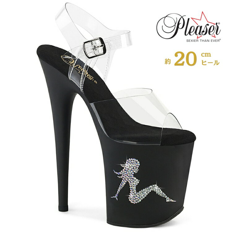 Rakuten - Pleaser FLAMINGO-808TGRS プリーザー ヒール 20cm 厚底 サンダル ポールダンス 用 ヒール クリア アンクルストラップ 大きいサイズ 対応 黒 ブラック ラインストーン レディース メンズ 女性 男性 20センチ ヒール ハイヒール ピンヒール フラミンゴ 取寄