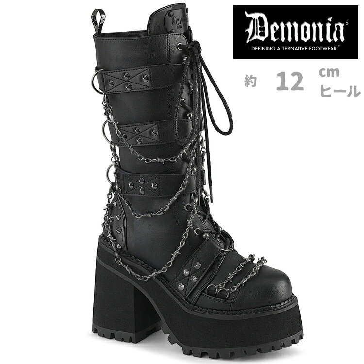 demonia デモニア ブーツ ミドルブーツ 厚底 12cm ヒール 黒 ブラック 合皮 フェイ...