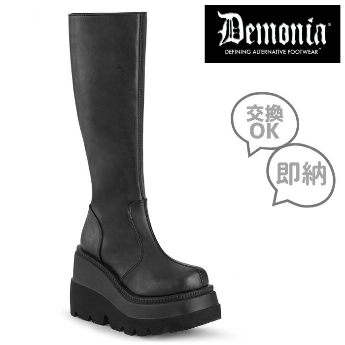 demonia デモニア 厚底 ブーツ ロング ロングブーツ ミドルブーツ 厚底ブーツ ウェッジソール 11.5cm ヒール 黒 ブラック 合皮 フェイクレザー ジッパー 小さいサイズ 大きいサイズ 厚底靴 ゴスロリ パンク ライブ 靴 シューズ レディース メンズ SHA100/B/PU 即納