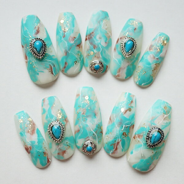 ジェルネイル ネイルチップ 付け爪 つけ爪 チップ ロング ベリーショート ショート マットターコイズニ..