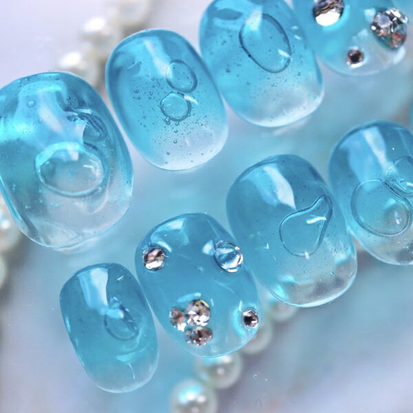 ジェルネイル 付け爪 つけ爪 チップ ロング ベリーショート ショート ブルーグラデーションバブルネイルのサムネイル