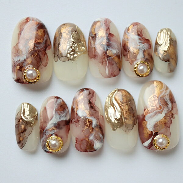 ネイルチップ ブラウン系ニュアンスアート 質感 サイズオーダー 付け爪 大人ネイル プチプラネイル シ..