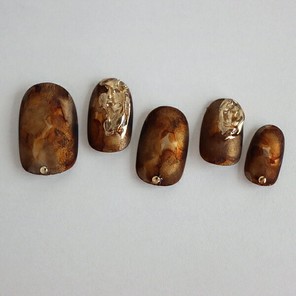 【現品発送】ベリーショートオーバル ネイルチップ ジェルネイル ダークブラウン系ニュアンス