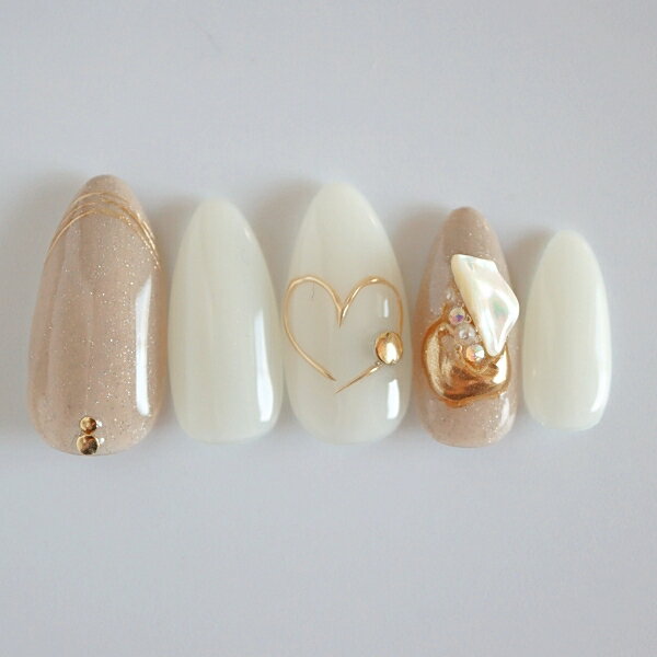 【現品発送】スキニーオーバル ネイルチップ ジェルネイル ライトベージュオープンハート