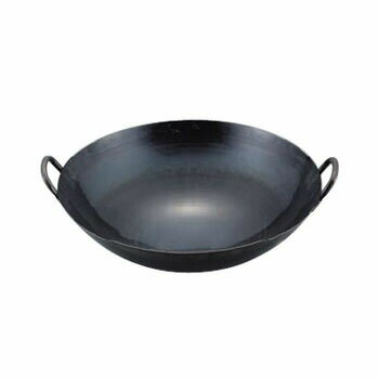 広東鍋 42cm(取手溶接仕様1.2mm厚)打出 鉄製 山田●42cm●板厚:1.2mm●重量:1650g●深さ:120●取手溶接●※板厚、深さ、取手溶接などの特注承ります。●山田鉄打出中華鍋の特長:数千回叩いて造るので、鉄の分子が細かくな...