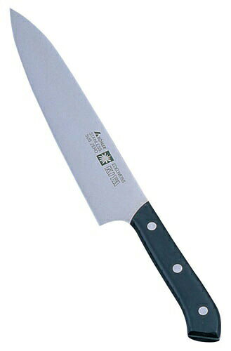 サイズ(cm)20全長(mm)325質量(g)165背厚(mm)2.1ニューエーデルワイスNo.180シリーズ●錆びの原因となるカーボンの量を半分に押さえ、耐蝕性が大幅に向上し 靭性が増し、しかも研ぎやすい。●ハンドル部は耐久性に優れたデュラコン（ポリアセタール樹脂）を採用。 長期間過酷な条件で使用しても劣化しません。材質:刃身/ステンレス刃物鋼ハンドル/ポリアセタール樹脂※包丁の表示サイズは、すべて刃渡り寸法となっております。