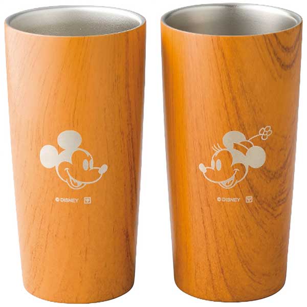 ヤクセル ディズニー 木目調ステンレス真空タンブラーセット440ml(ミッキー＆ミニー) 82115