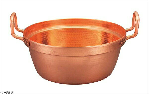 φ480 φ450 深さ：195 4.6kg 22.0L●最高の熱伝導率を誇る高級銅鍋●熱伝導率が抜群の銅ですが、ほかにも抗菌作用があったり、銅イオン効果で山菜や野菜を色良く茹でるなどの長所があります。●容量は段下(約九分目)の容量になります。