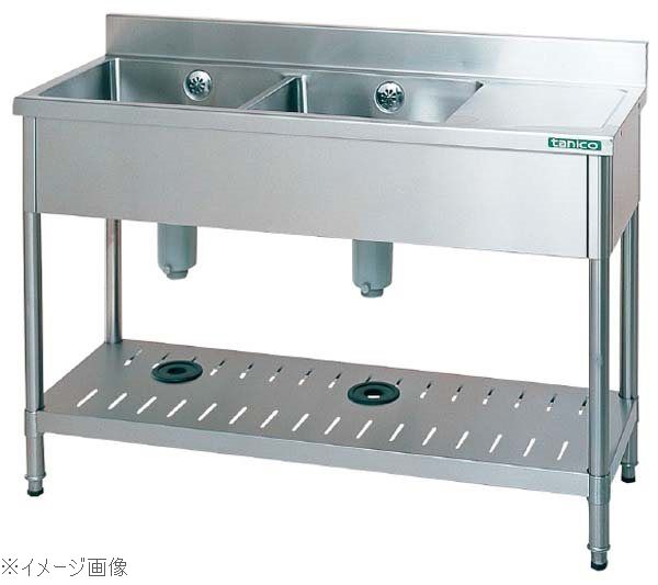 18-0（ステンレス） 台付二槽シンク（バックガード付）TX－2SB－150 右付