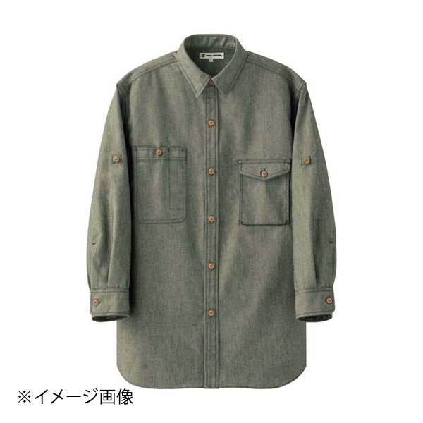 ●仕様：袖丈調整タブ、ペン差しポケット、胸フラップ付ポケット●経年劣化しない麻調デニム生地です。●外寸(mm)：ネック: 450肩巾:510 胸囲:1330 着丈:810 袖丈:580●カラー：カーキ●材質：ポリエステル65％・綿35％●メ...