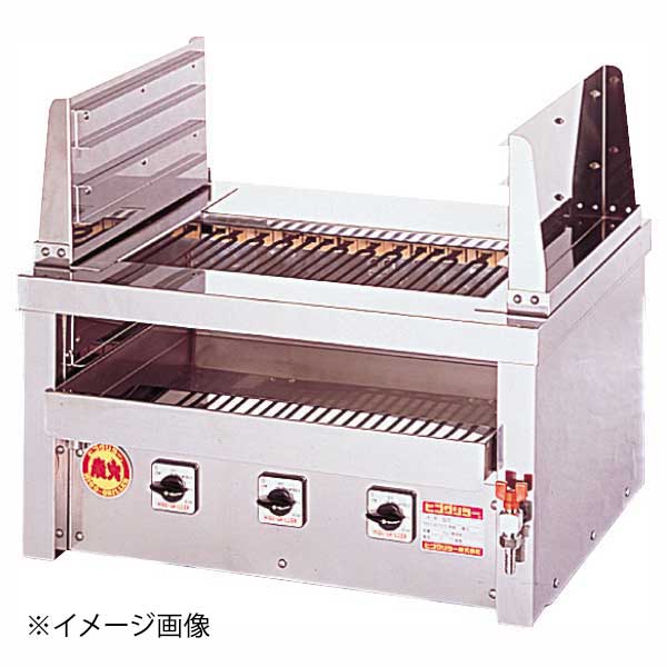 ●上火・下火自由自在多彩なメニューをこなす！●小型店から大型店まで多機能で使い勝手抜群。●サイズ:720×550×H400mm ●重量:151kg ●火床サイズ:520×270mm ●電気容量:3相200V 10.2kW(50/60Hz) ●熱量調節:3段切換 ●給排水装置:給水1/2、排水1 ●付属品:鉄灸3本、ステン網2枚、ツノ1組