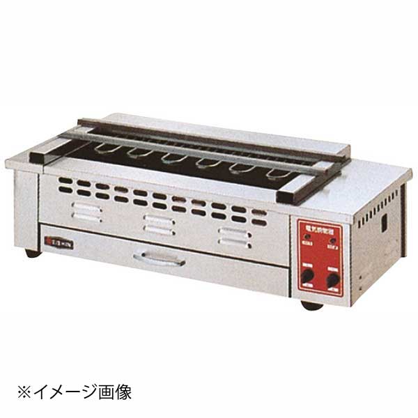 ●サイズ:750×315×H250mm ●重量:17kg ●焼面サイズ:500×160mm ●ヒーター本数:6 ●電気容量:3相200V 2.4kW ●リード線2m引掛プラグ付:接地3P-20A ●熱量調節:左右切替式