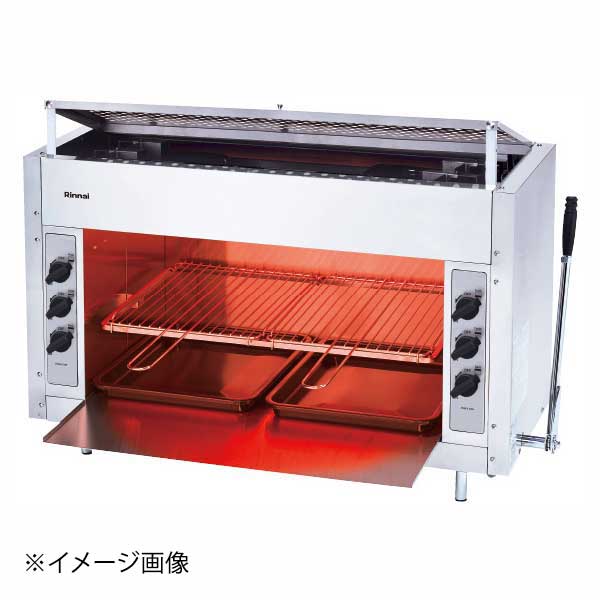 ●点火が容易な圧電点火方式。焼網の高さの調整は昇降レバーによる、簡単操作です。●立ち消え安全装置付●サイズ（幅×奥行×高さ）:988×438×602mm ●重量:35.0kg ●庫内寸法:680×400×H330mm ●有効焼面積:680×400mm ●ガス消費量:11.5kW ●ガス接続口:LP(φ9.5ガス用ゴム管) ●付属品:焼網×2枚