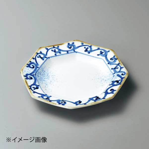 染付タコ吹墨八角7.5盛皿