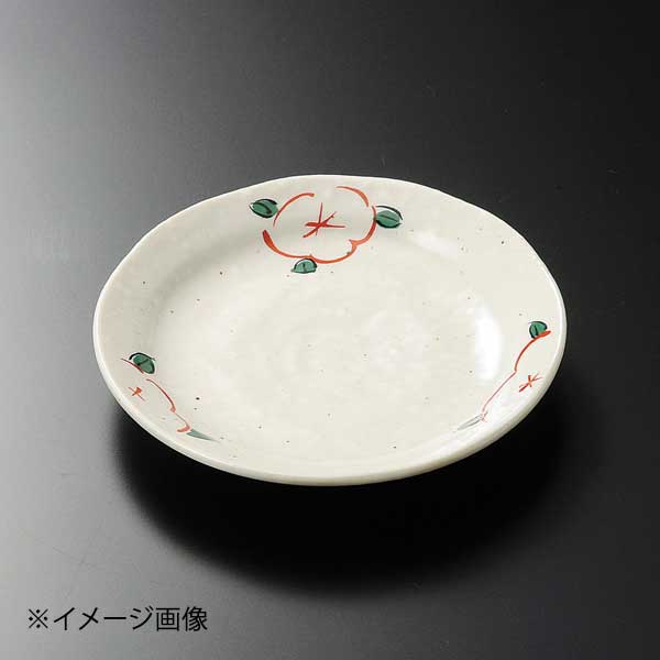 雪粉引赤絵花3.5丸皿