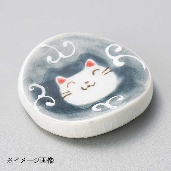 一珍唐草猫 グレー丸箸置
