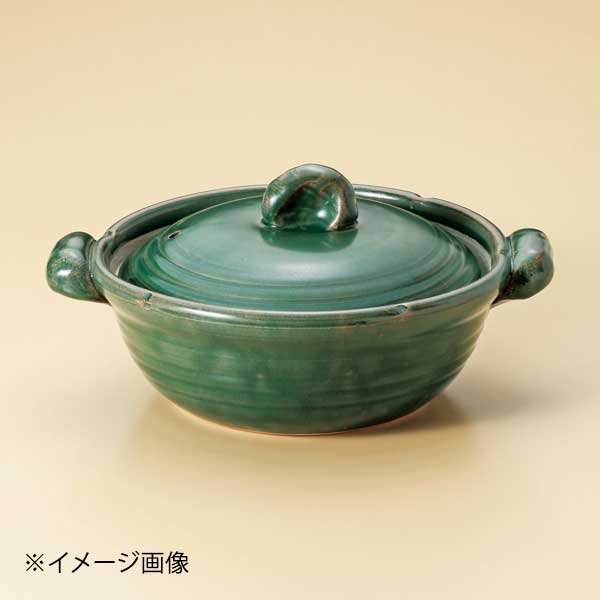 Earthen Pots - 織部(手造り)8号鍋(萬古焼)