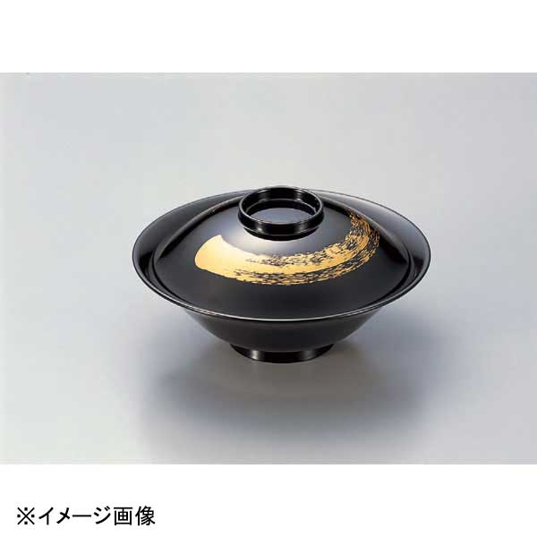 若泉漆器 5.3寸平富士煮物椀 黒一筆 W-6-68