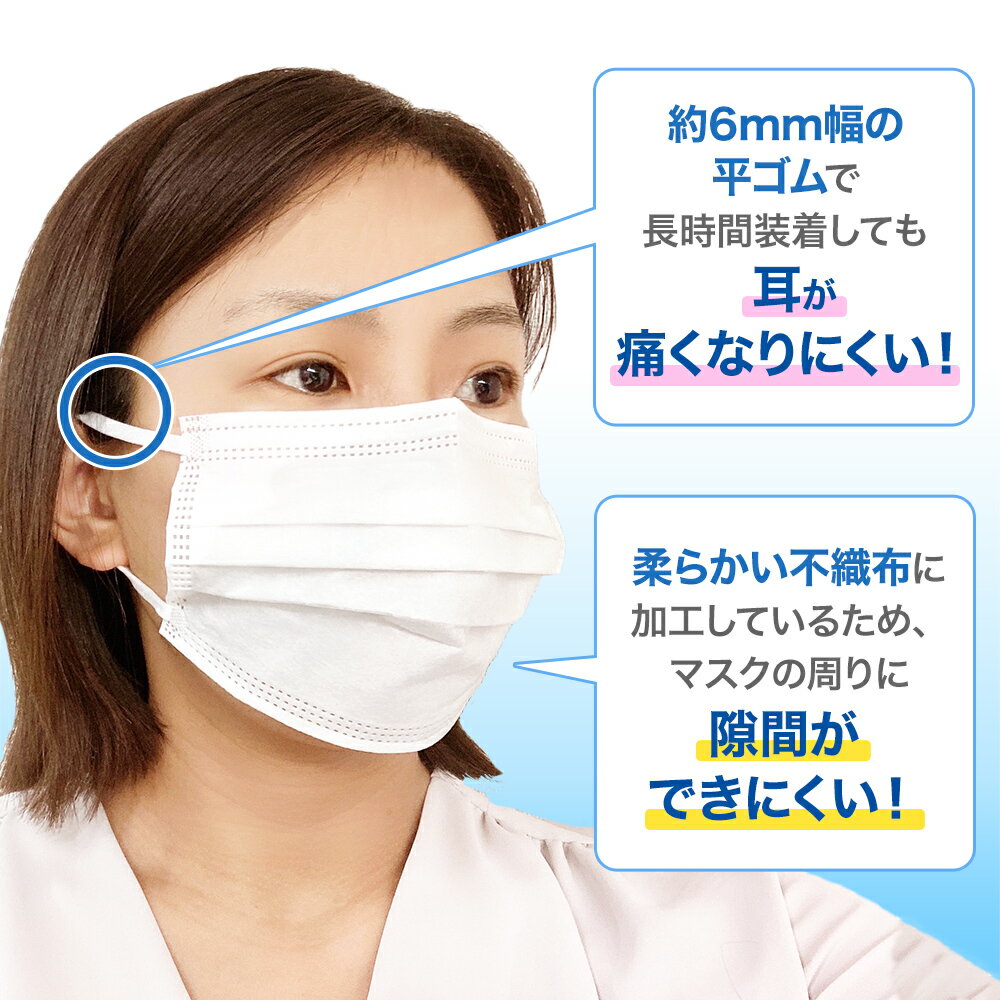 耳にやさしい サージカルマスク 500枚 (50枚入 10箱 セット) 長谷川綿行 日本マスク工業会会員 耳が痛くなりにくい 【日本産業規格 JIS T 9001 医療用マスク クラスII 適合】 ウイルス 飛沫 花粉 風邪 大人用 白 3層 普通