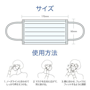 不織布マスク 1箱(50枚入) 50箱セット 2500枚 3層構造 普通サイズ 使い捨て ウイルス インフルエンザ 風邪 花粉症 対策 プリーツタイプ まとめ買い | 送料無料