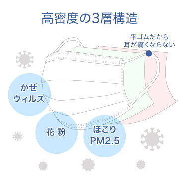 不織布マスク 1箱(50枚入) 50箱セット 2500枚 3層構造 普通サイズ 使い捨て ウイルス インフルエンザ 風邪 花粉症 対策 プリーツタイプ まとめ買い | 送料無料