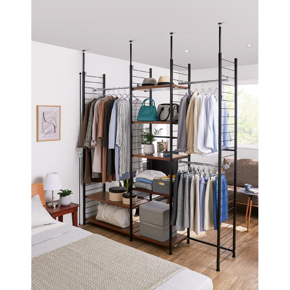 パーテーション 間仕切り リビング収納 突っ張り スチール 間仕切り収納 圧迫感なくお部屋を区切るオープン間仕切り収納 ハンガー＆棚 幅90cm BS0848