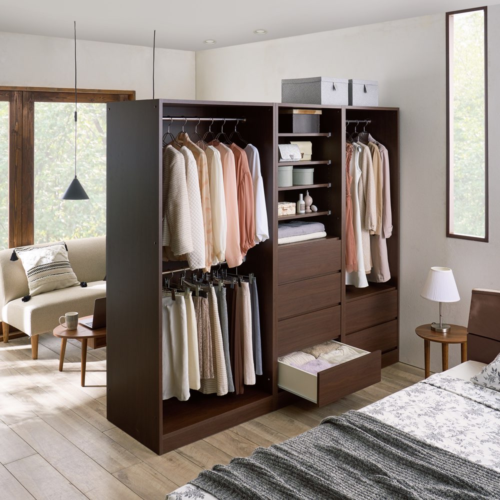 【最大7000円OFFクーポン 11月16日迄】 奥行スリムで省スペース オープン間仕切りワードローブ ハンガ..