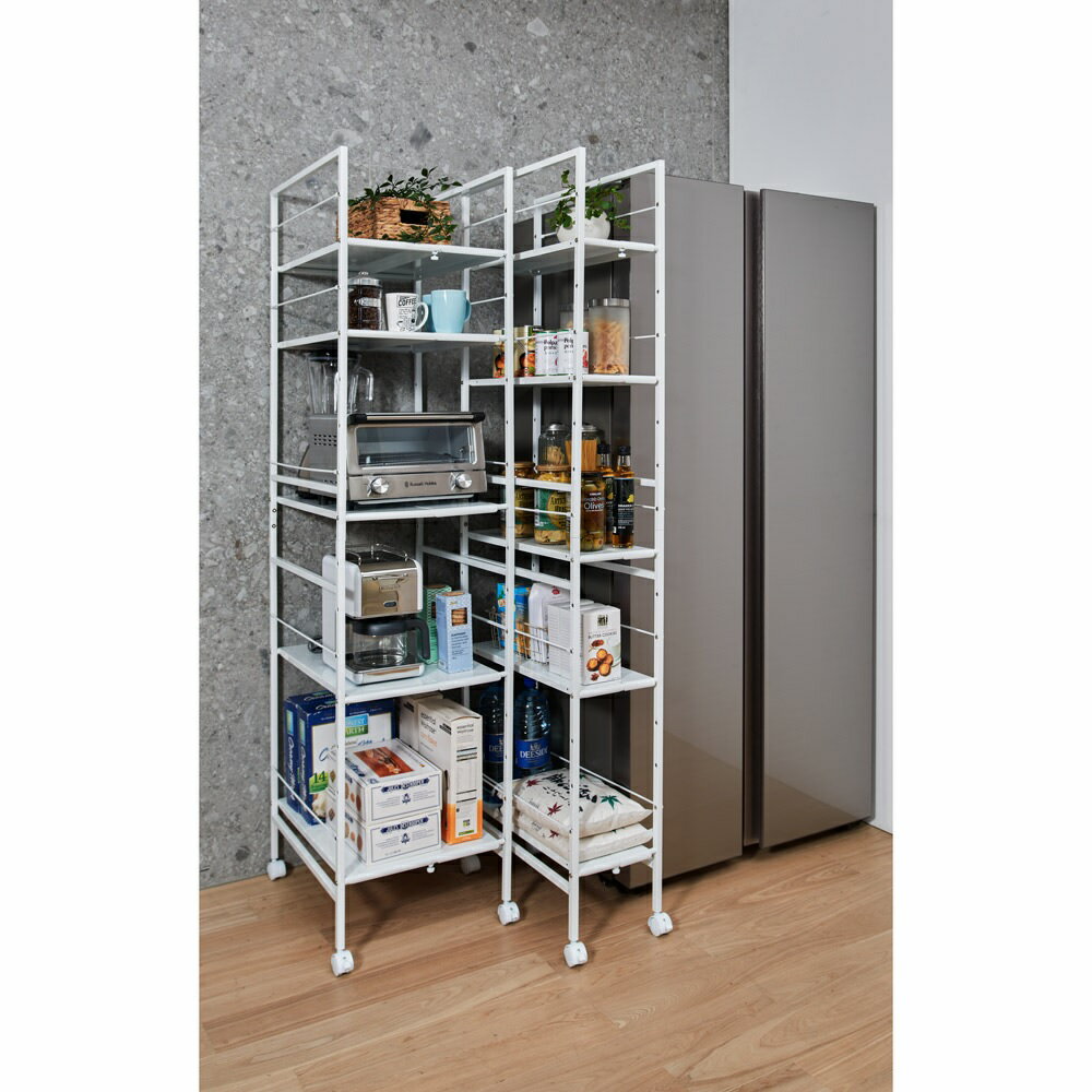 レビュー記入でクーポン配布 洗面所収納 トイレ収納 伸縮 キッチンストッカー タワー 調味料 スリムタイプ シンク スチール すき間収納 食器棚 幅が伸縮するすき間ラック スリムタイプ 幅17.5cm-26.5cm奥行59.5cm高さ180cm 839406のサムネイル