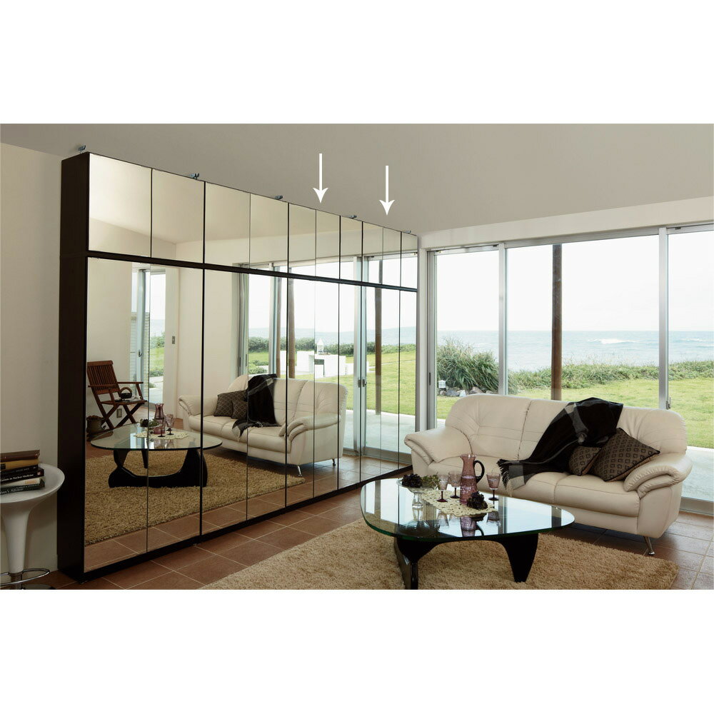 【最大5000円OFFクーポン 12／1迄】 効率収納できる段違い棚シェルフ ［突っ張り上置き ミラー扉タイプ..