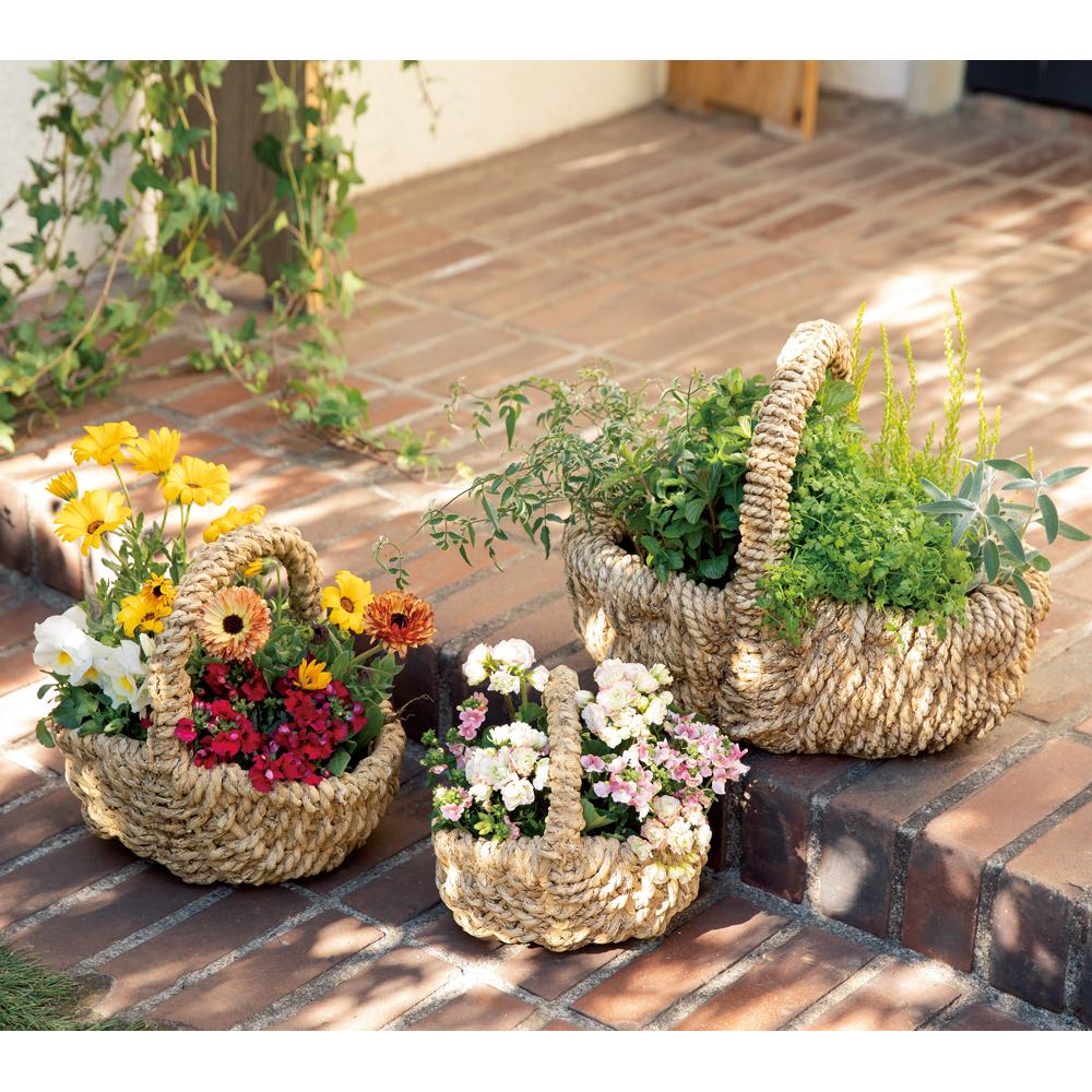 ガーデニング フラワー ガーデニング用品 エクステリア プランター 鉢 フラワースタンド 持ち手付かご型プランター 中 G09515のサムネイル